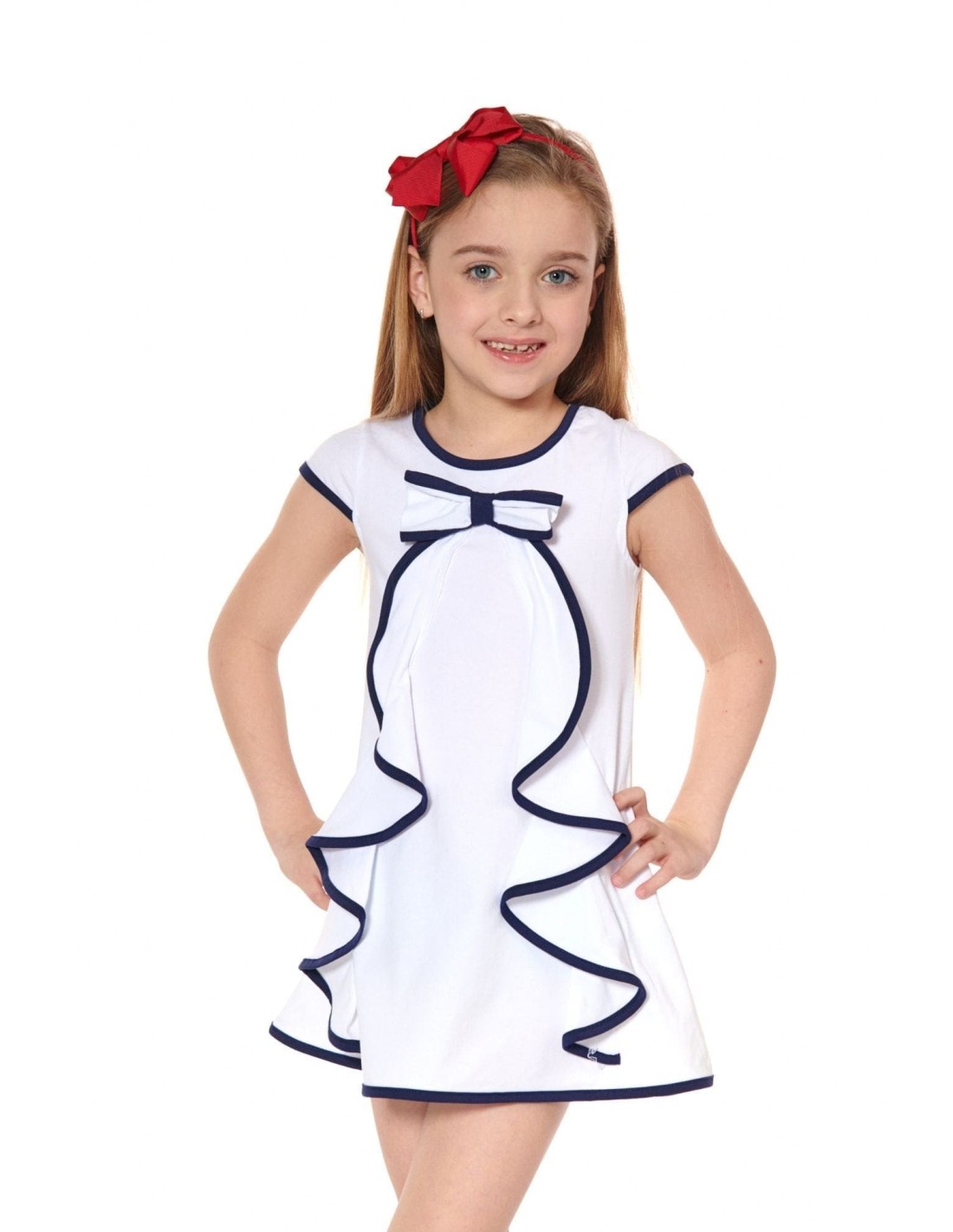 Girls\' dress with ruffles, white NDZ8113 - Online store - Boutique